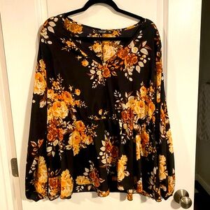 Womens V neck Flower Blouse